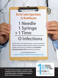 Rx for Safe Injections: 1 Needle + 1 Syringe + 1 Time = 0 Infections
